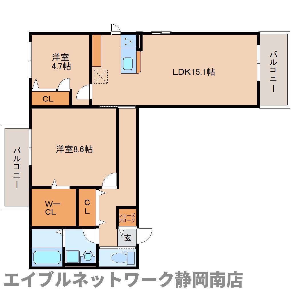 KOMOREBI GARDEN中田本町B(2LDK/3階)の間取り写真