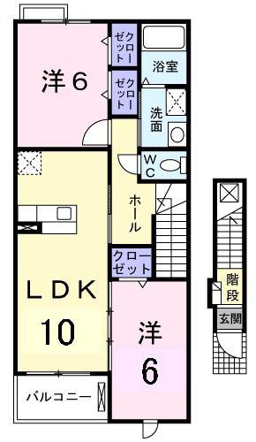 メゾン華陽B(2LDK/2階)の間取り写真