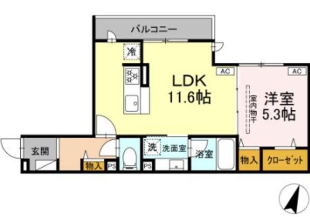 フラクタス東柏ケ谷(1LDK/2階)の間取り写真