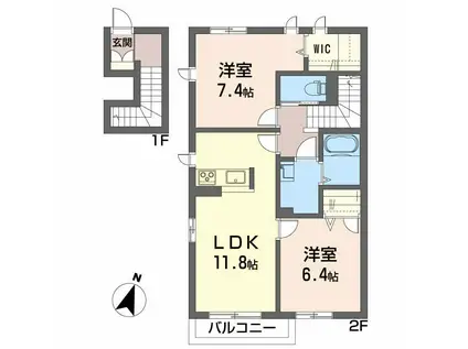 シャーメゾンSS(2LDK/2階)の間取り写真