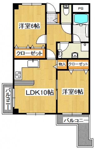 新栄プロパティー泉佐野(2LDK/2階)の間取り写真