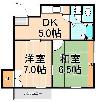 グランレッドI(2DK/2階)の間取り写真