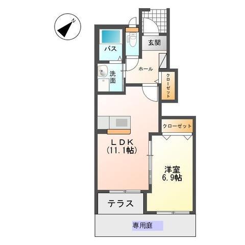 カーサ 高須(1LDK/1階)の間取り写真