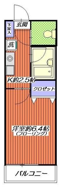 ファイブスポット(1K/2階)の間取り写真