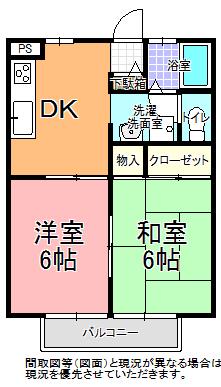 第一パークハイツ B棟(2DK/1階)の間取り写真