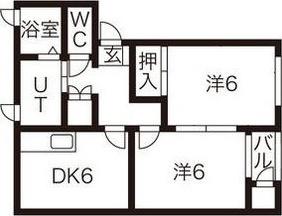 メゾンリリーフ長岡C棟(2DK/2階)の間取り写真