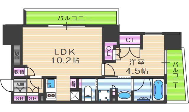 パークアクシス梅田(1LDK/2階)の間取り写真