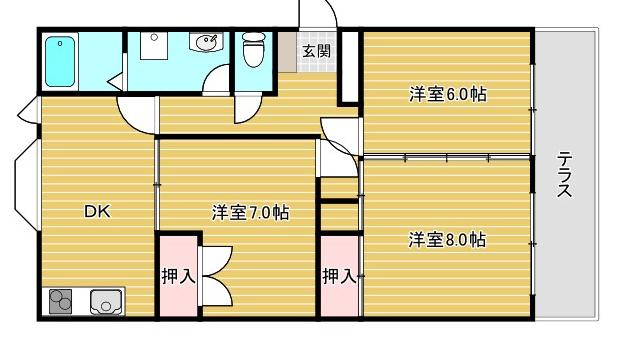 メイプルハイツ(3DK/1階)の間取り写真