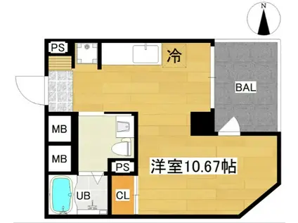 AURA六丁の目(ワンルーム/2階)の間取り写真