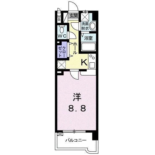 サントール(1K/4階)の間取り写真