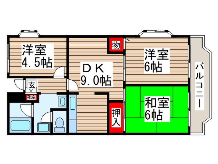 プランドール(3DK/1階)の間取り写真
