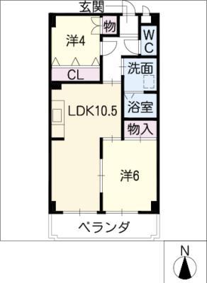 パレス明和II(2LDK/4階)の間取り写真