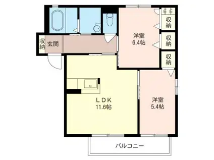 コンフォート(2LDK/2階)の間取り写真