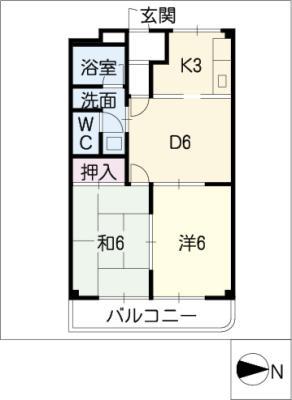 ソニアエクセルB(2DK/1階)の間取り写真