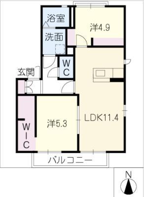 ドミール追進(2LDK/2階)の間取り写真
