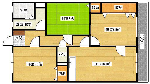 グランボヌール上安(3LDK/1階)の間取り写真