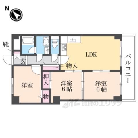 インペリアル花屋敷(3LDK/6階)の間取り写真