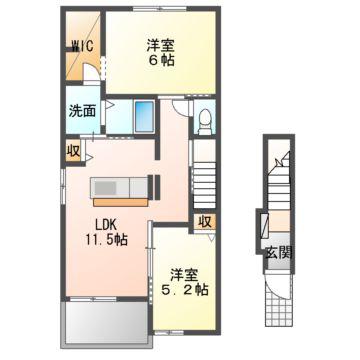 アドヴァン(2LDK/2階)の間取り写真
