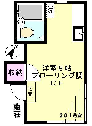 南荘(ワンルーム/2階)の間取り写真
