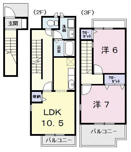シャン・ド・フルール(2LDK/2階)の間取り写真