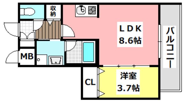 ウェルスクエア茨木駅前(1LDK/1階)の間取り写真