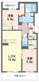 シャーメゾン大晶(2LDK/2階)の間取り写真
