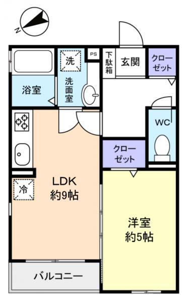 HILLS VIEW(1LDK/2階)の間取り写真