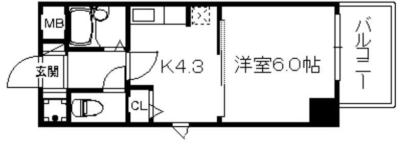 アリエス平尾II(1K/6階)の間取り写真