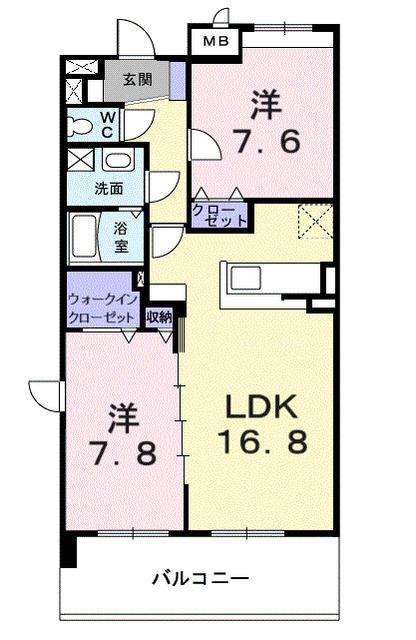 シャトーエクセラン(2LDK/2階)の間取り写真