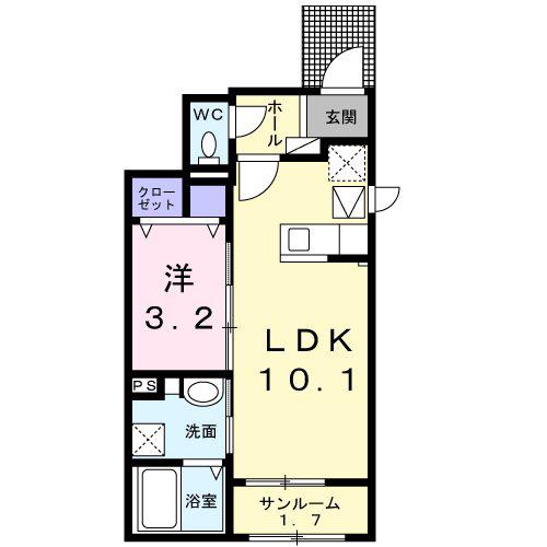コンティノアールII(1LDK/1階)の間取り写真