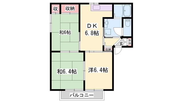 フレグランス橋本A棟(3DK/2階)の間取り写真