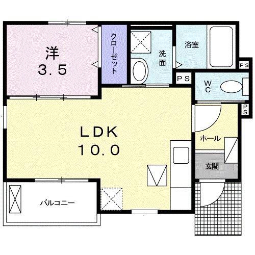 ファミリーカツマタII(1LDK/1階)の間取り写真