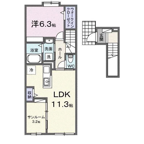 サンスベリア(1LDK/2階)の間取り写真