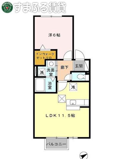 セジュール美川(1LDK/1階)の間取り写真
