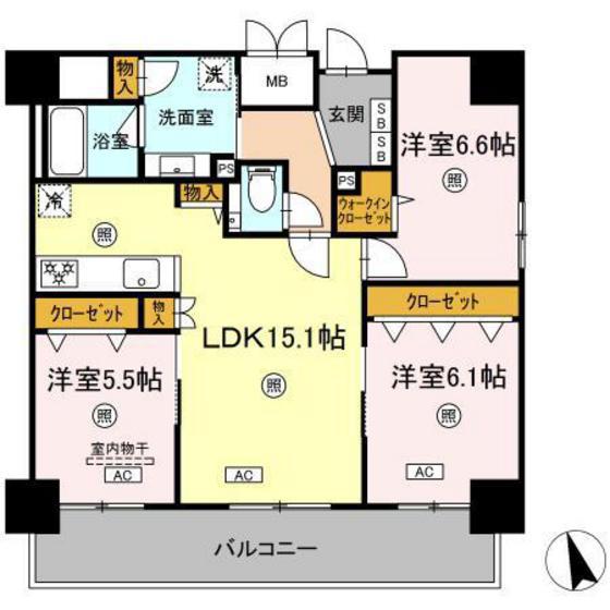 中特ビル(3LDK/9階)の間取り写真