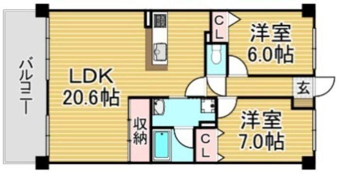 アンピール板付南(2LDK/3階)の間取り写真