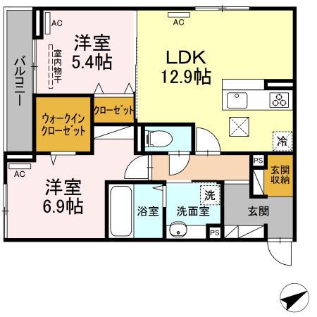 D-ROOM沖野上(2LDK/1階)の間取り写真