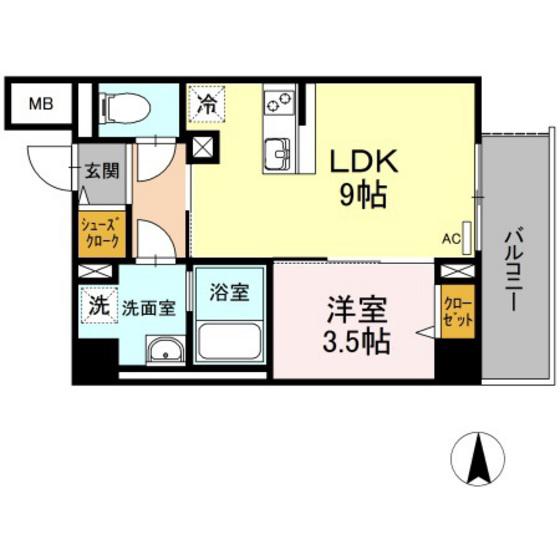 ウエスト ONE(1LDK/4階)の間取り写真