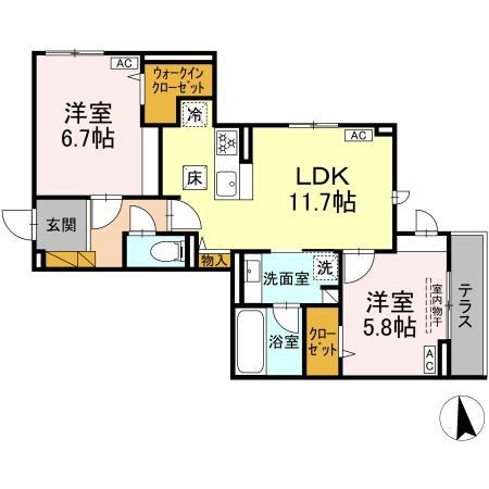 ラ・ペッシュ(2LDK/1階)の間取り写真