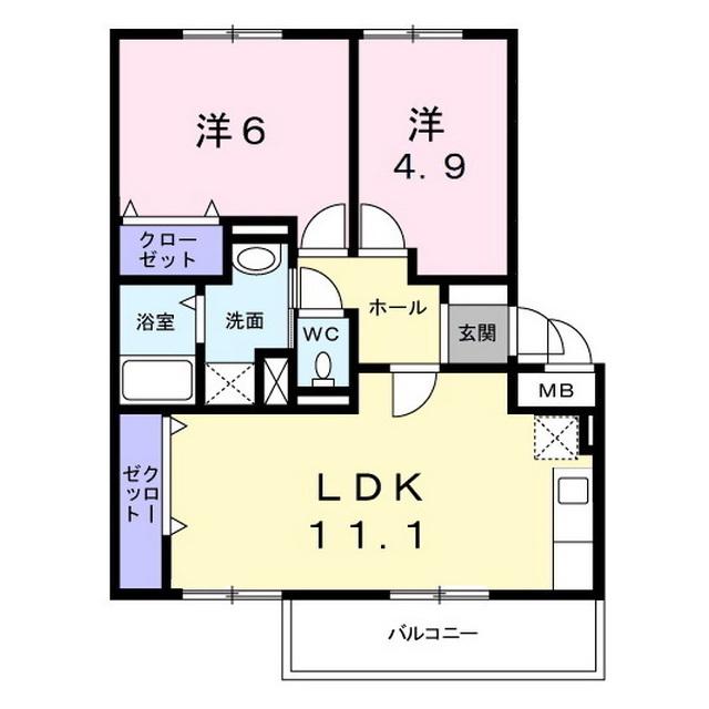 スリーサーティーM(2LDK/1階)の間取り写真