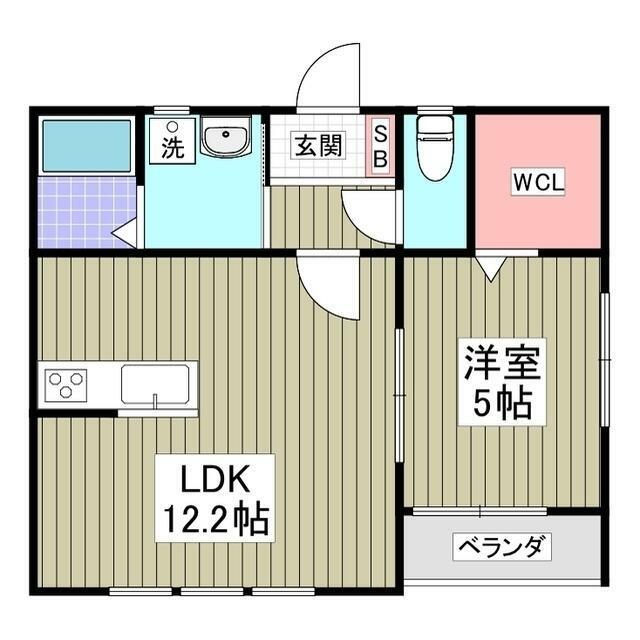鴨宮アパート(1LDK/2階)の間取り写真