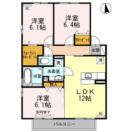 メゾン・ヴェール B(3LDK/2階)の間取り写真