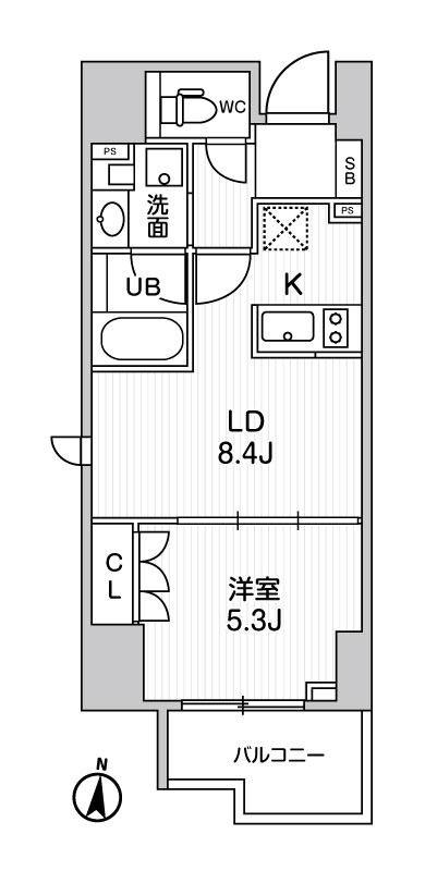 シーズンフラッツ両国(1LDK/8階)の間取り写真