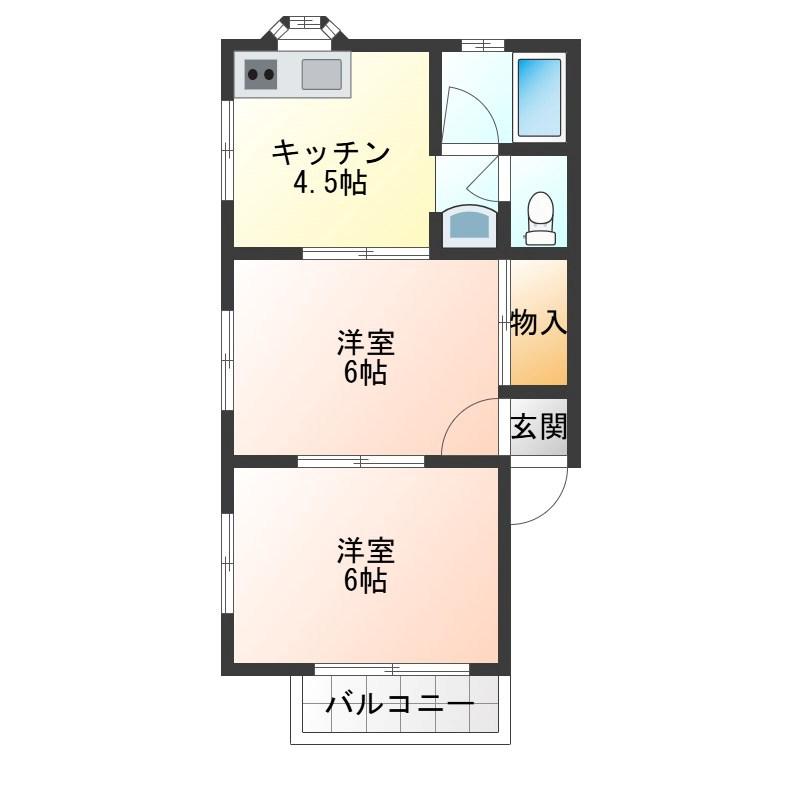 塙イエローハイツ(2K/1階)の間取り写真