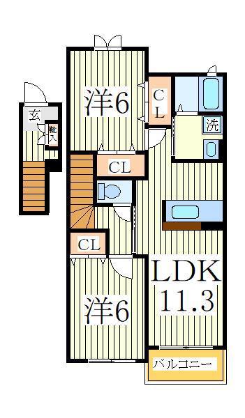 グリーンヴィレッジV(2LDK/2階)の間取り写真