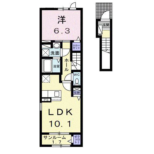 メゾン ラヴェール(1LDK/2階)の間取り写真