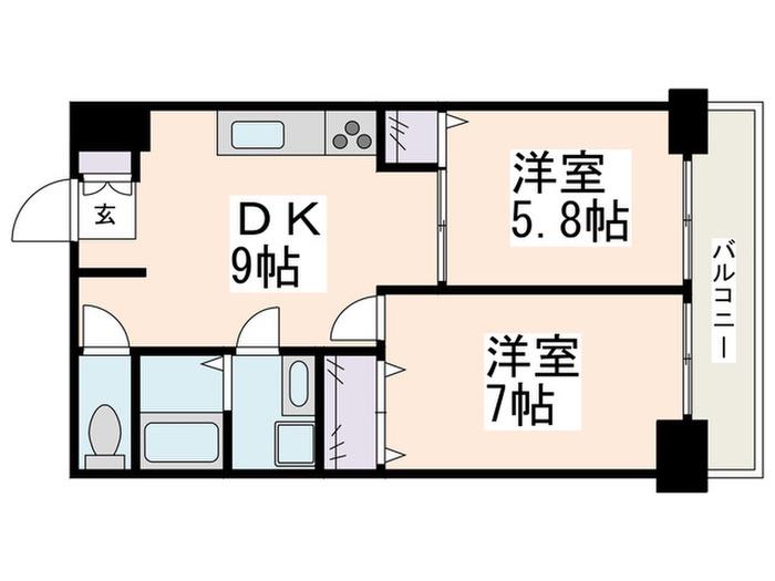 アベニュー藤が丘(2DK/2階)の間取り写真