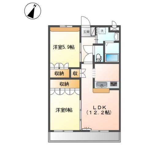 サンヒルズひまわり(2LDK/3階)の間取り写真