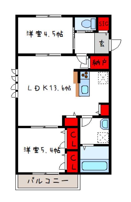 CASA TOA(2LDK/1階)の間取り写真