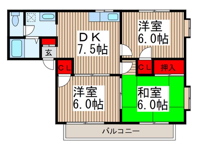 パストラル八潮(3DK/2階)の間取り写真